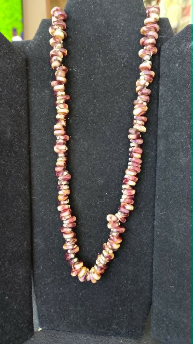 Vintage Real Indian Calico Corn Bead Necklace Hand Drilled Dried Flint Kernels